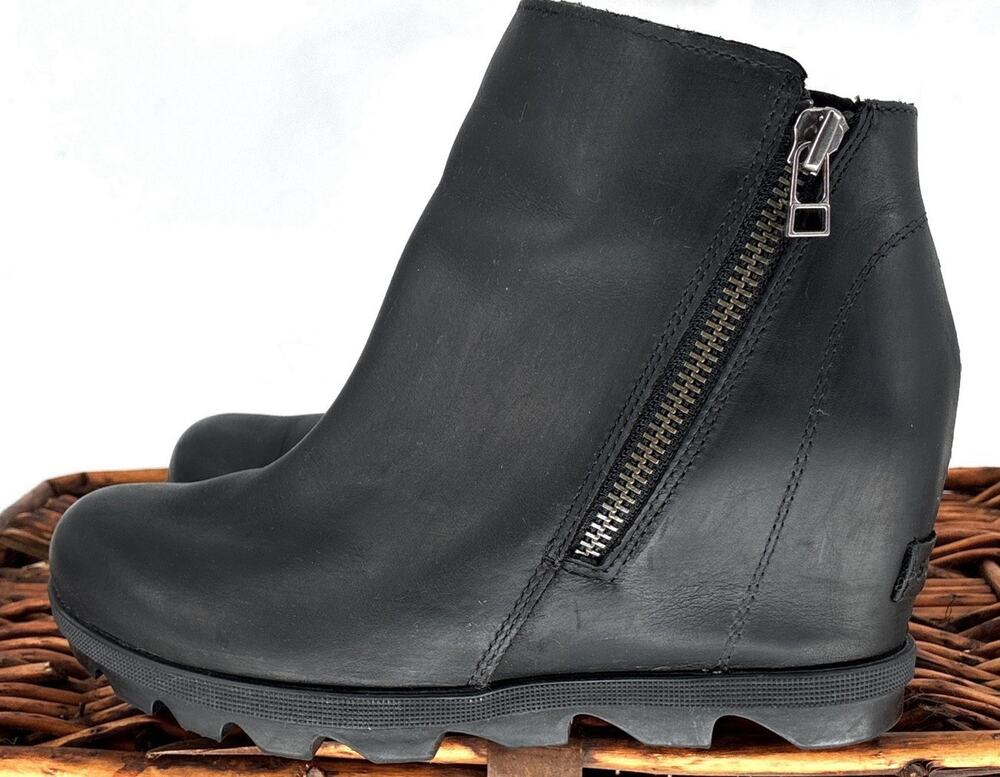 Sorel Joan of Arctic Wedge II Zip Boots Womens 7.5 Black Leather NL3364-010